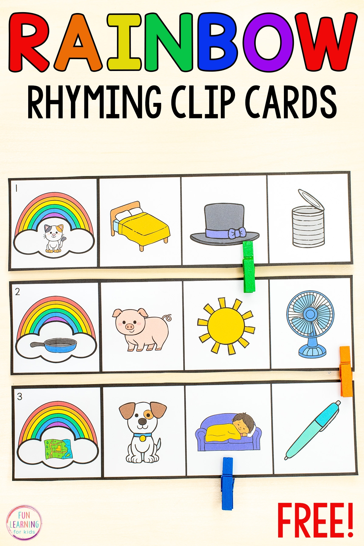 Rainbow Rhyming Clip Strips Free Printable Rainbow Rhyming Clip Strips Free Printable