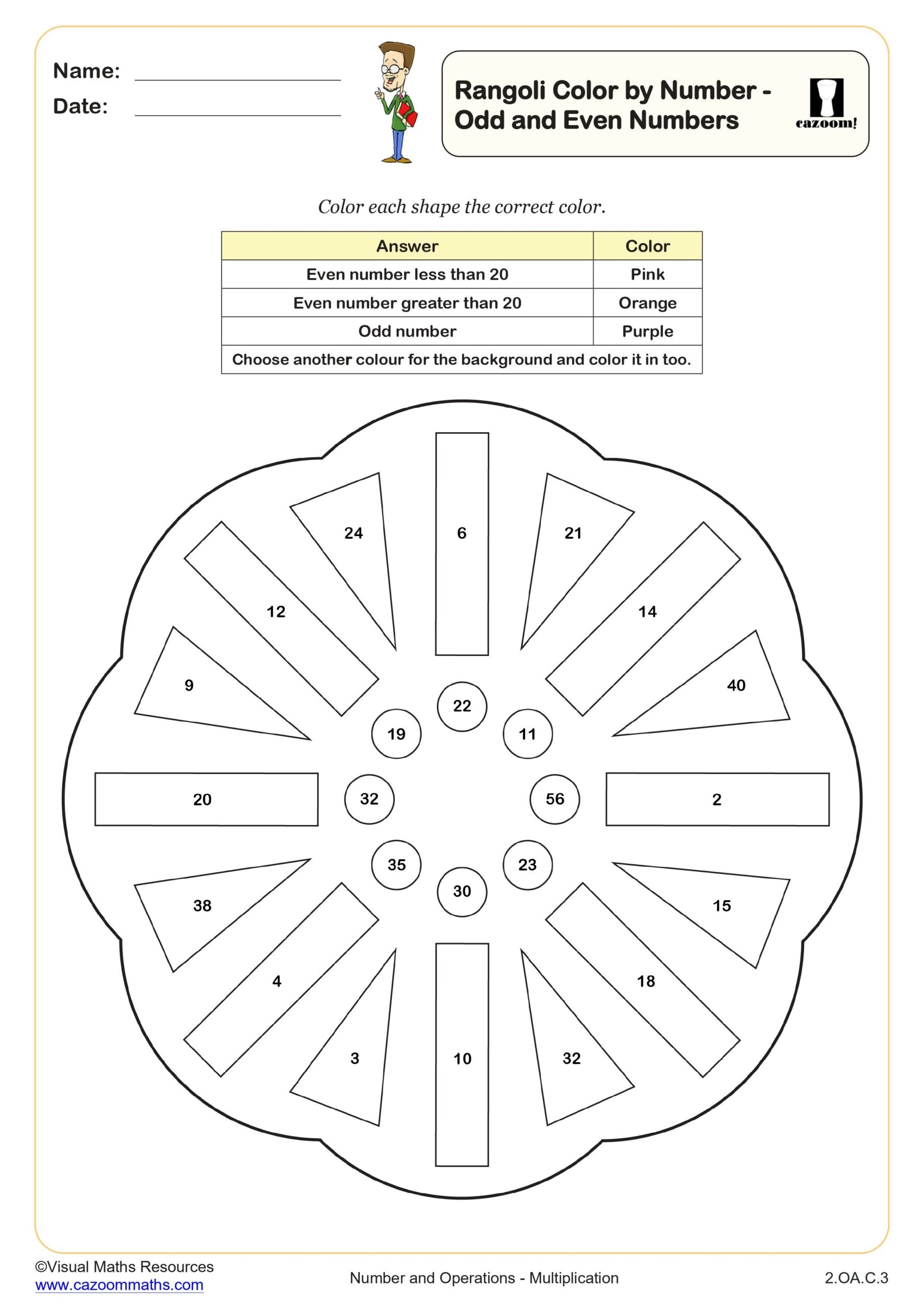 Rangoli Color By Number Odd And Even Numbers Worksheet Fun And Engaging 2nd Grade Number Operations Worksheet Cazoom Math