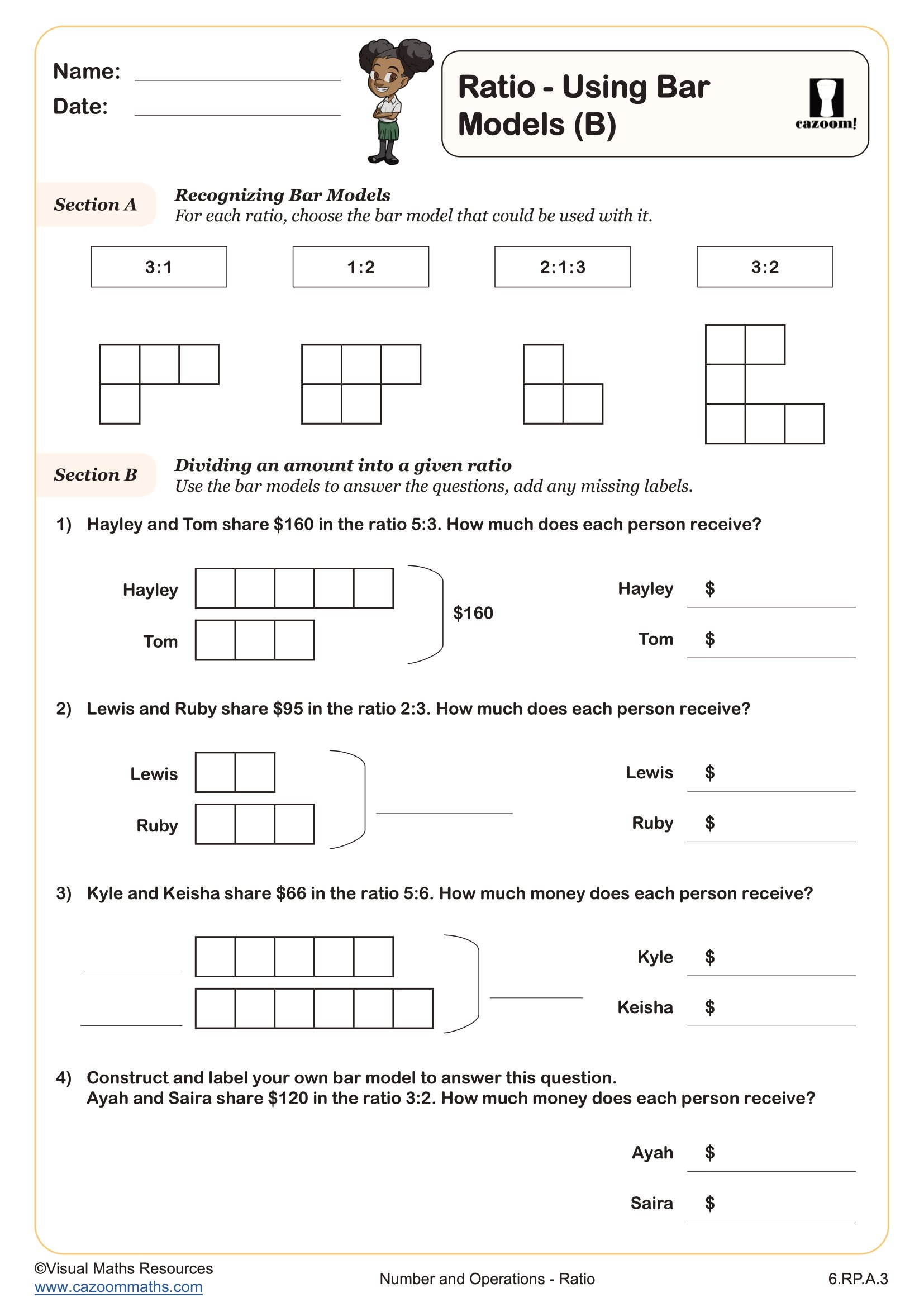 Ratio Using Bar Models B Worksheet Fun And Engaging 6th Worksheets Library