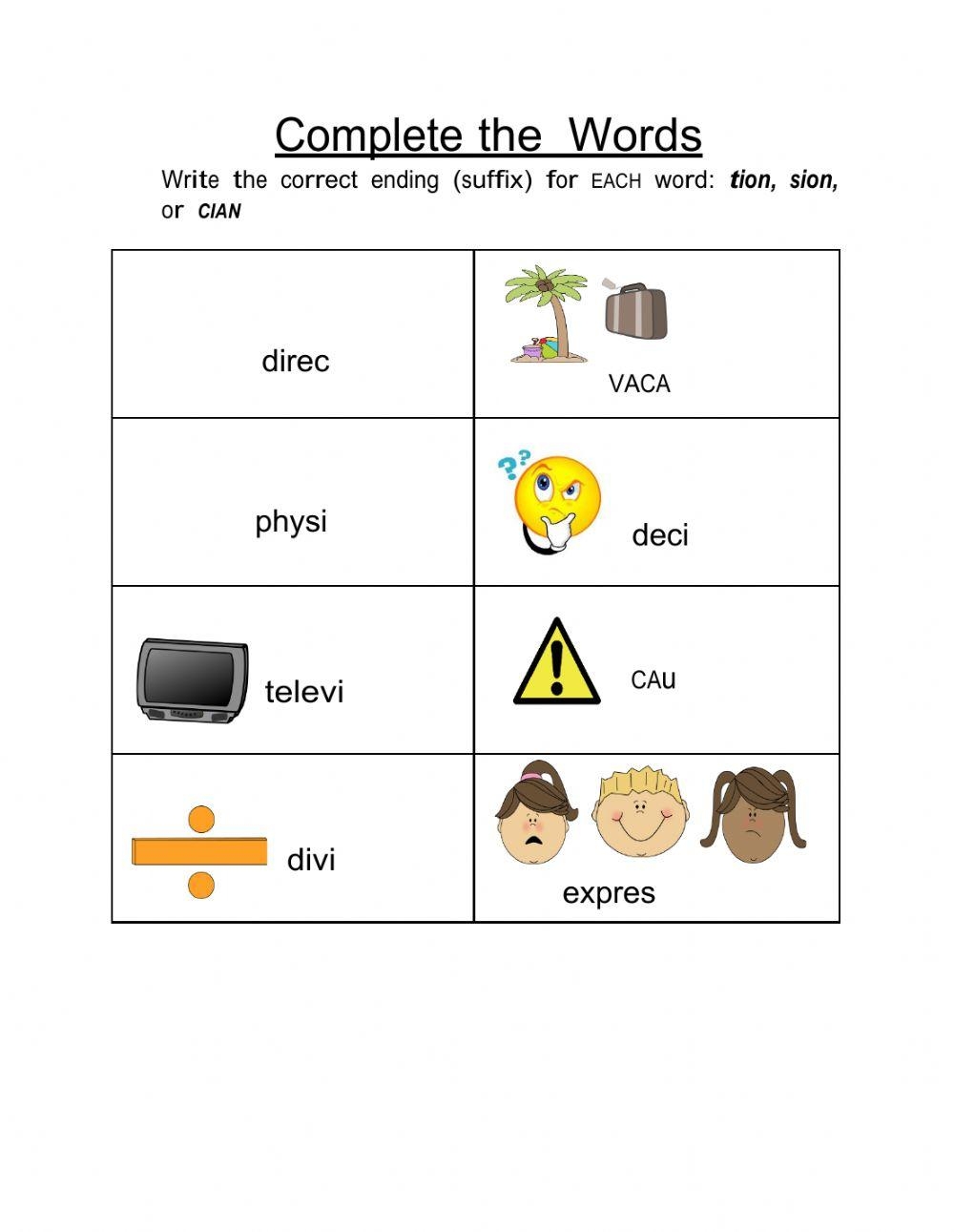 Read Remember Write Tion Words Worksheets Library