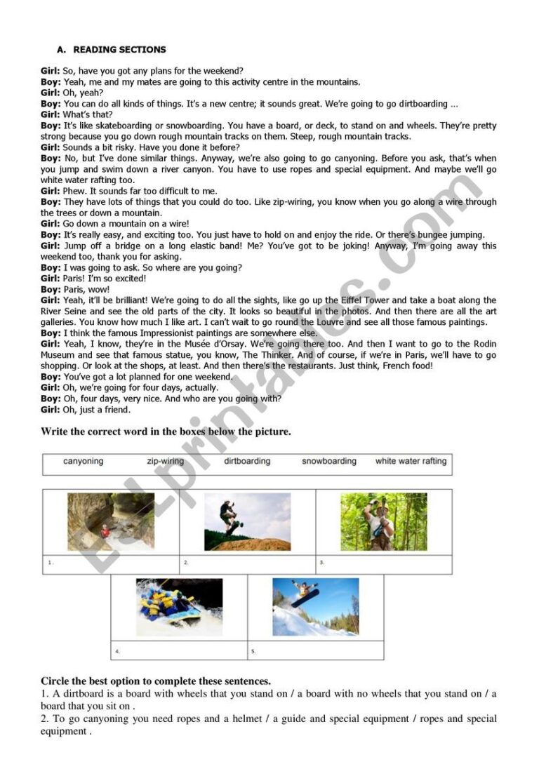 Reading A Dialogue About Sports Etc Including Comprehension Questions ESL Worksheet By Ggonca