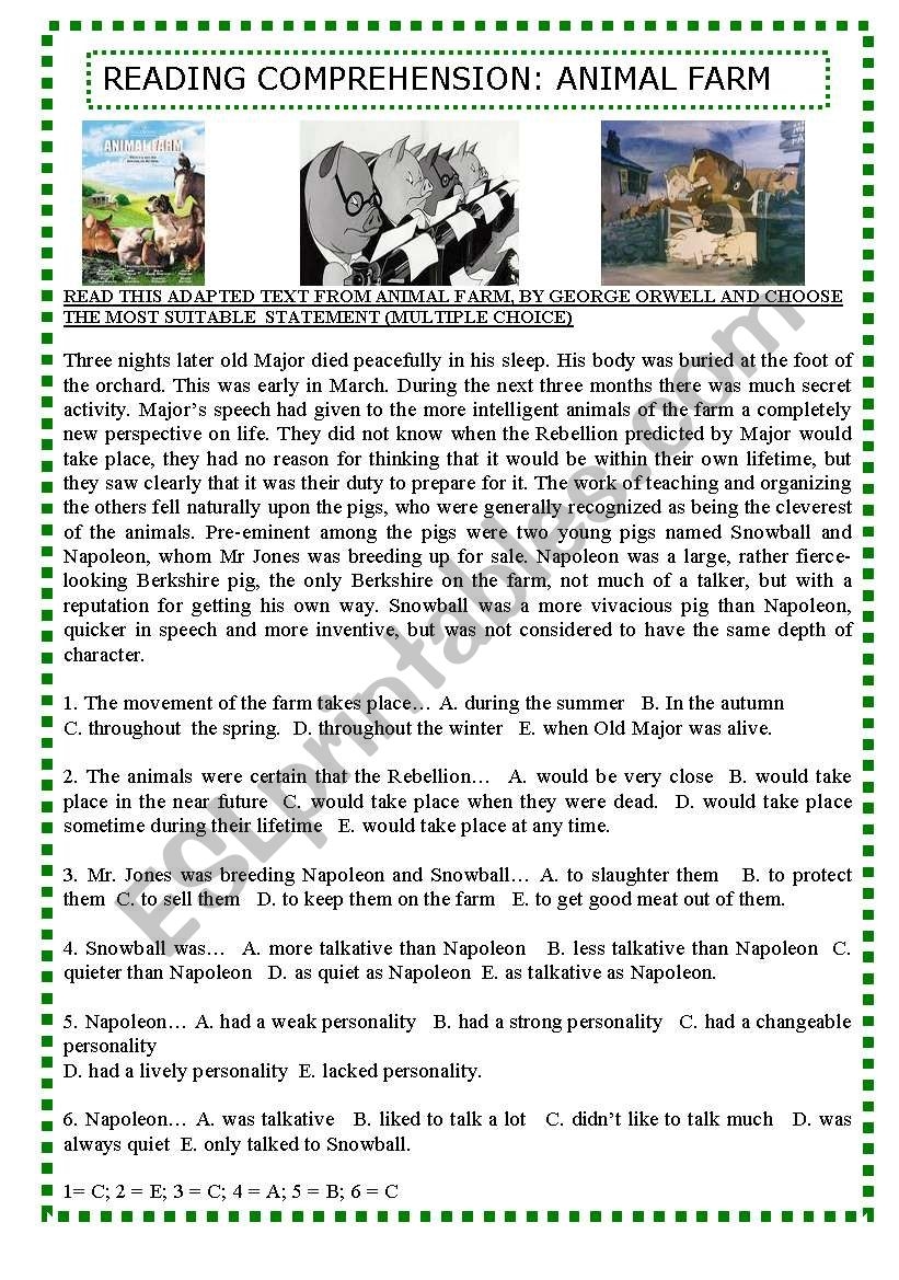 READING COMPREHENSION ANIMAL FARM ESL Worksheet By Tagoreluz1 READING COMPREHENSION ANIMAL FARM ESL Worksheet By Tagoreluz1