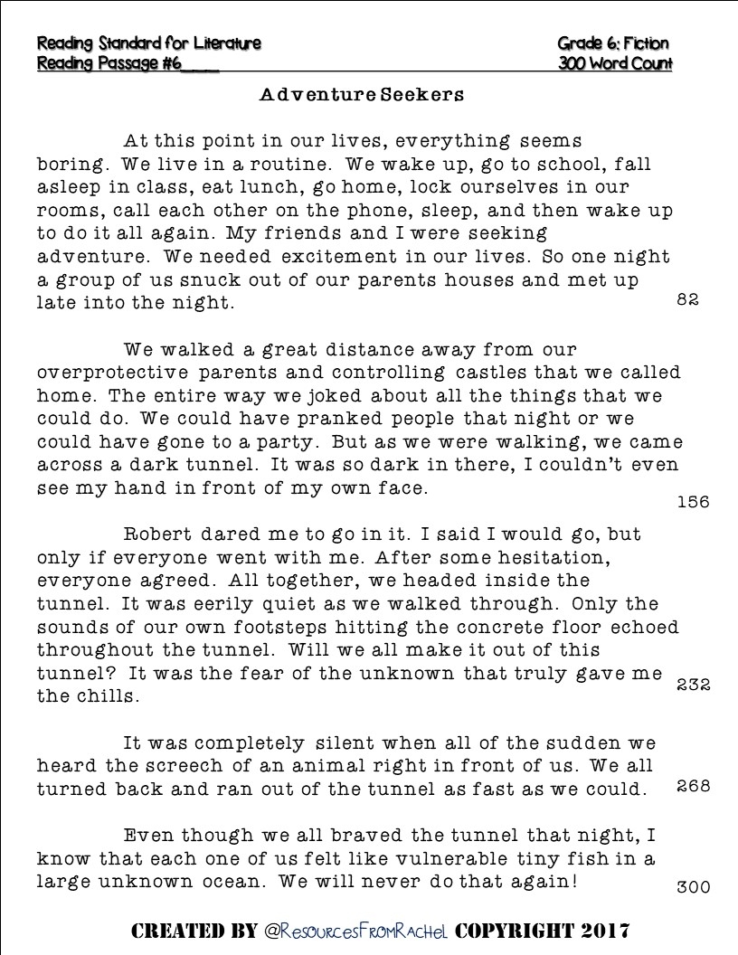 6th Grade Fiction Reading Comprehension Worksheets