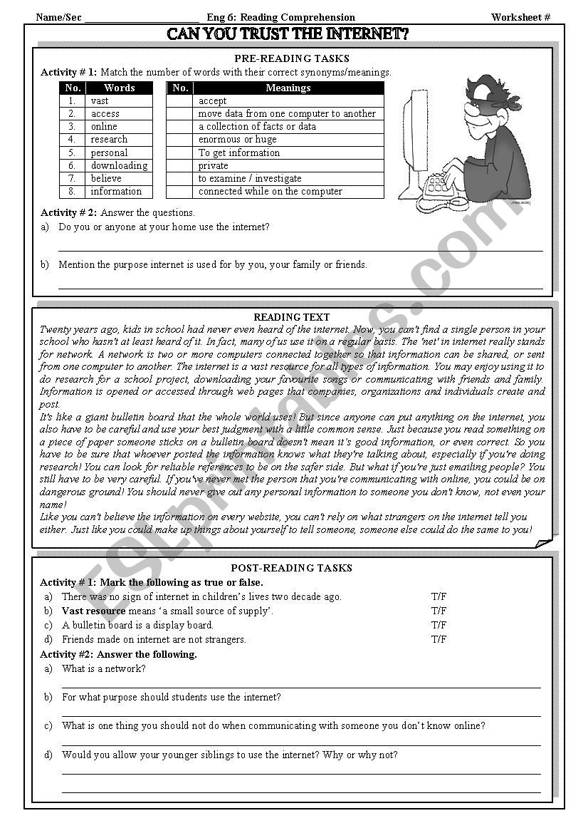 Reading Comprehension ESL Worksheet By Hena khannn Reading Comprehension ESL Worksheet By Hena khannn