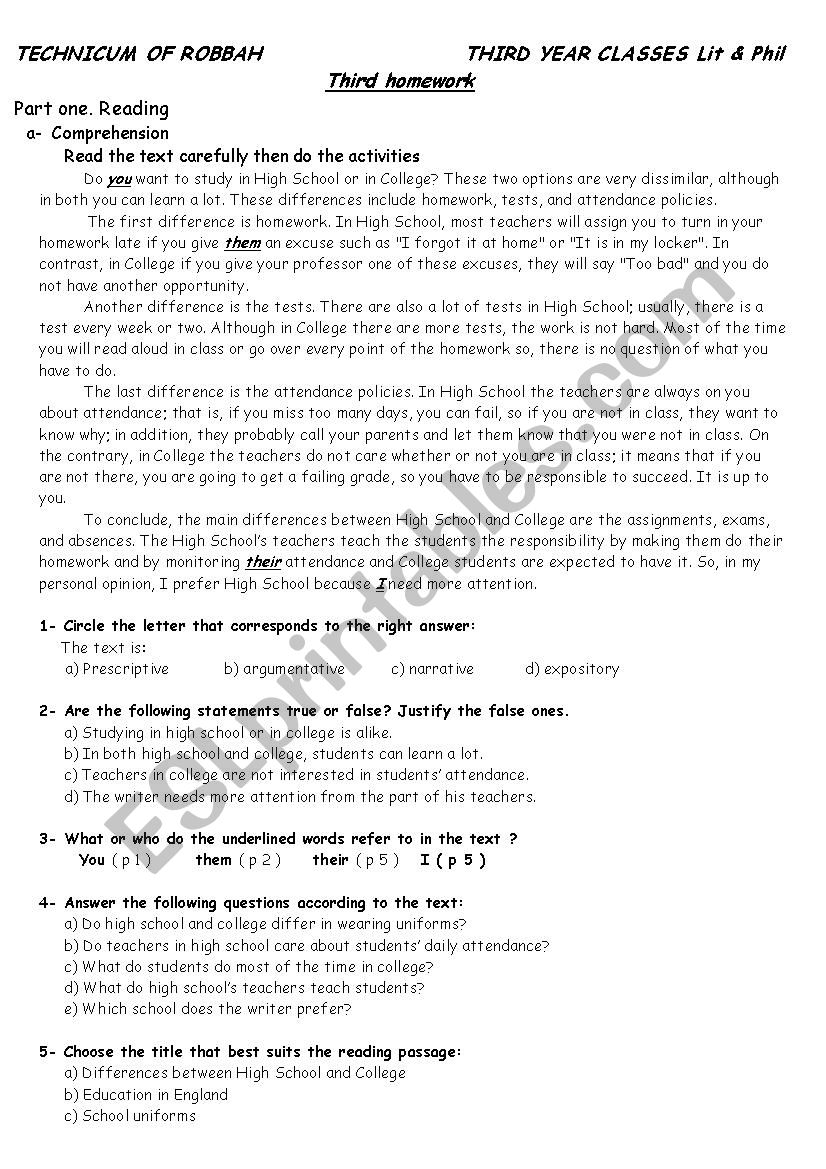 Reading Comprehension ESL Worksheet By Ziade802 Reading Comprehension ESL Worksheet By Ziade802