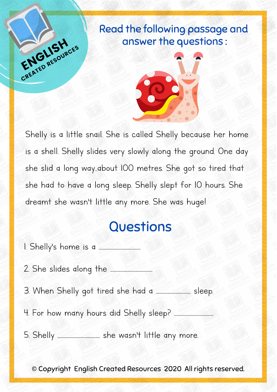 Reading Comprehension For Kids Worksheets English Created Resources Worksheets Library