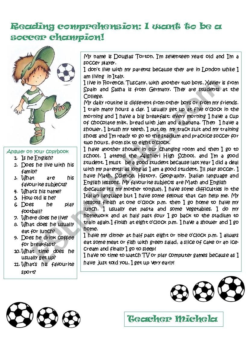 Esl Worksheets Sports Reading Comprehension