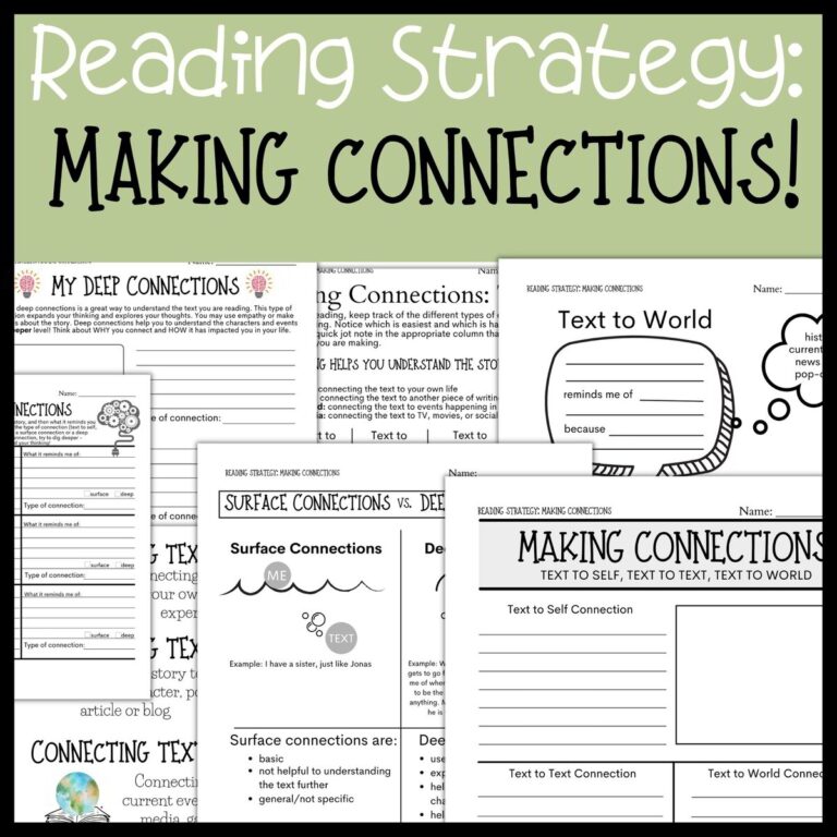 Reading Comprehension Making Connections Graphic Organizer Worksheets