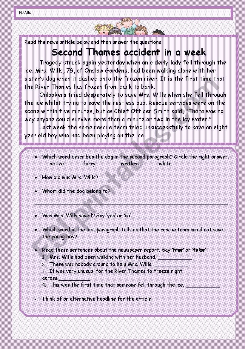 Reading Comprehension News Article ESL Worksheet By Raziyarasheed Reading Comprehension News Article ESL Worksheet By Raziyarasheed