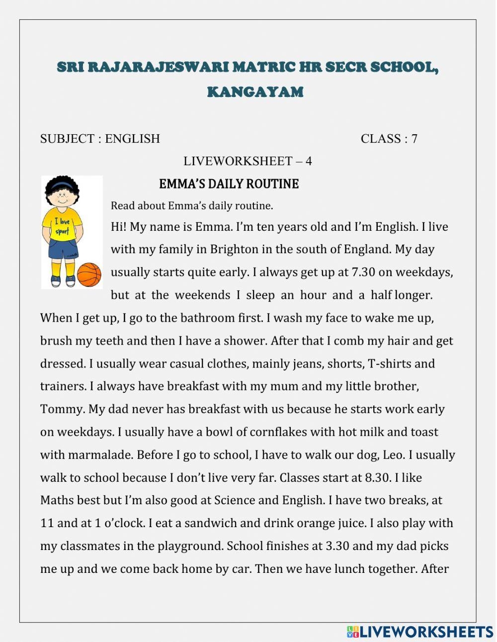 Reading Comprehension Year 7 Worksheets