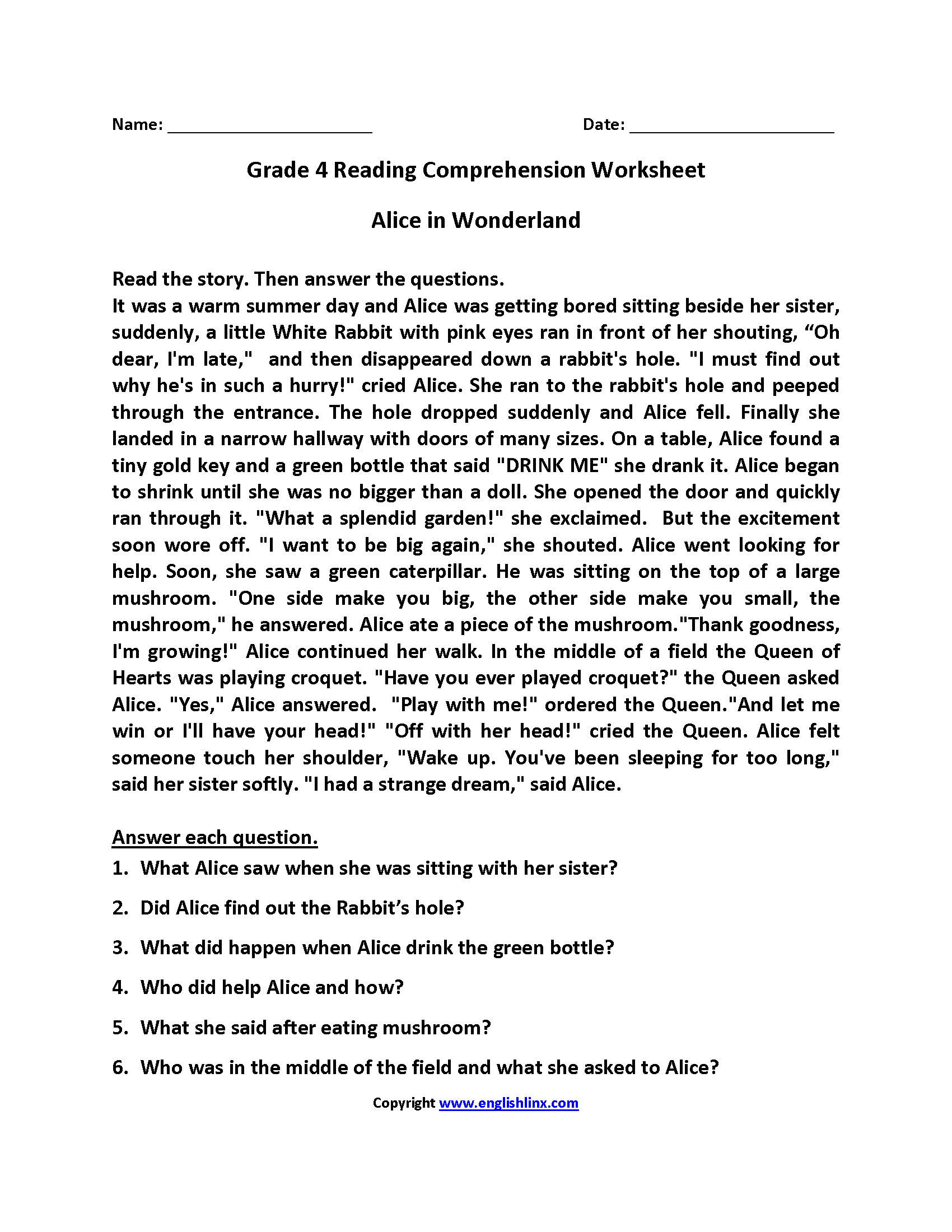 Reading Comprehension Packup Grade