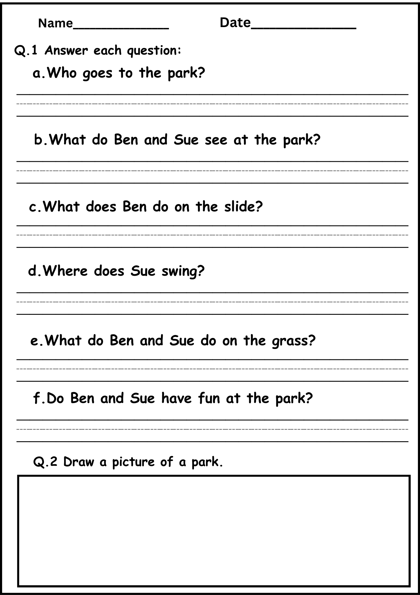 Reading Comprehension Passage For Kindergarten Level A Basic Level Free