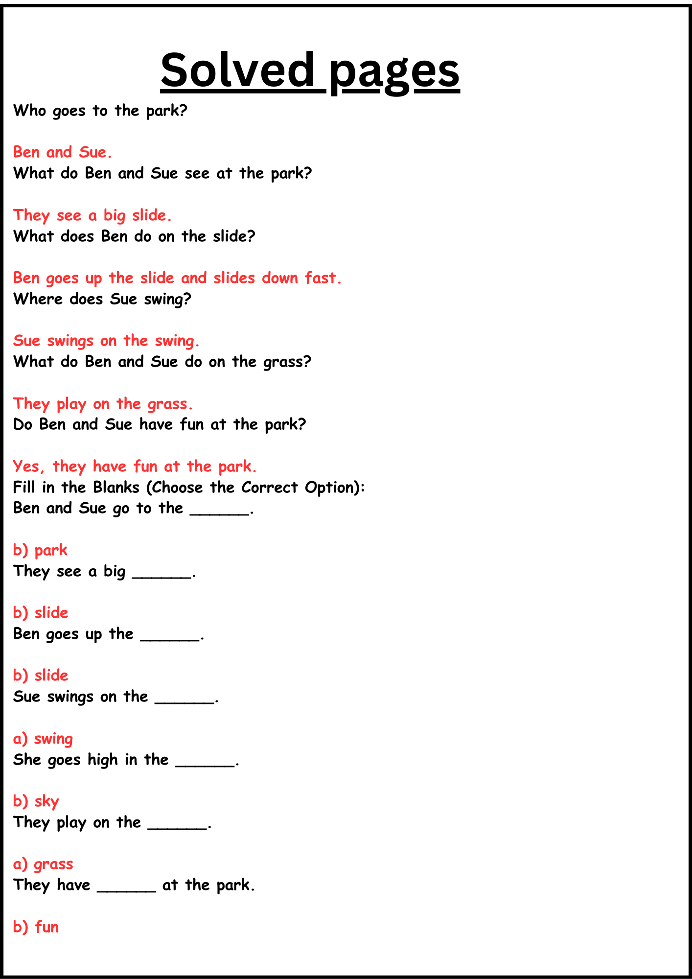 Reading Comprehension Worksheets Kindergarten Multiple Choice