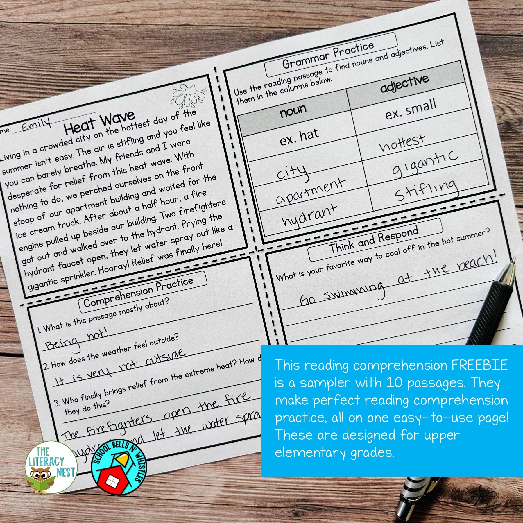 Reading Comprehension Passages For Upper Elementary FREEBIE The 