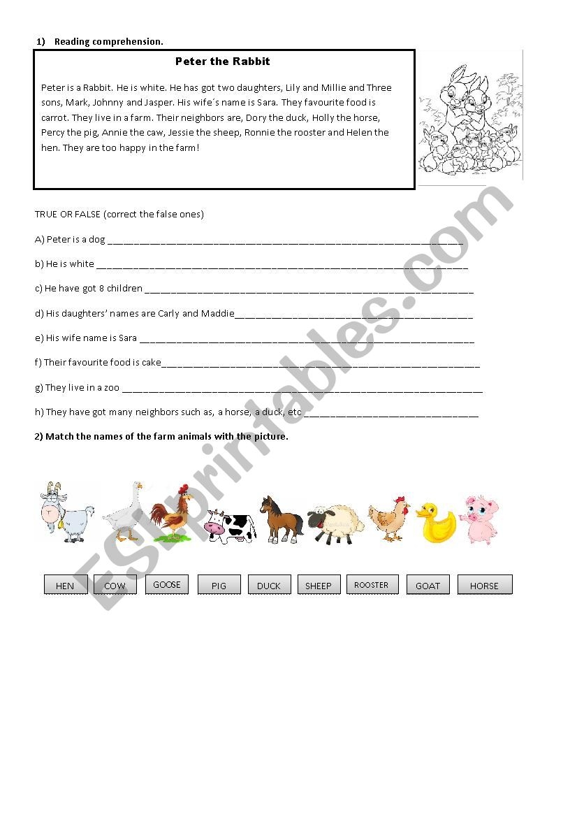 Reading Comprehension Peter The Rabbit ESL Worksheet By Juli Chaz Reading Comprehension Peter The Rabbit ESL Worksheet By Juli Chaz