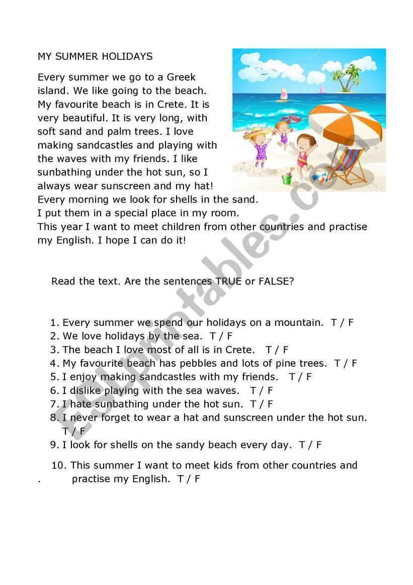 Reading Comprehension Text With True False Sentences ESL Worksheet By Kattie67