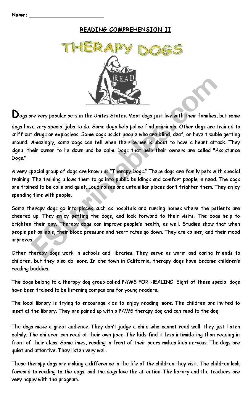Reading Comprehension Worksheets About Dogs Reading Comprehension Worksheets About Dogs