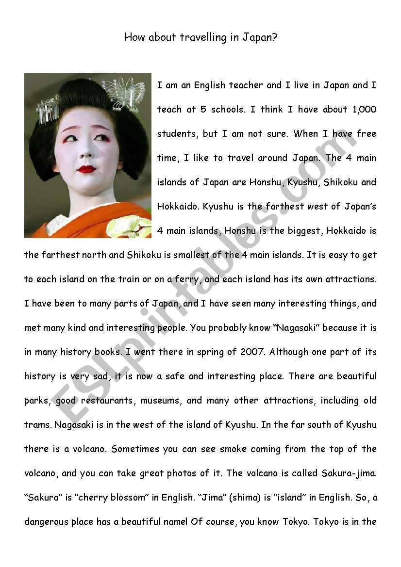 Reading Comprehension Travel In Japan Upper Intermediate ESL Worksheet By Matthew ELSP Reading Comprehension Travel In Japan Upper Intermediate ESL Worksheet By Matthew ELSP