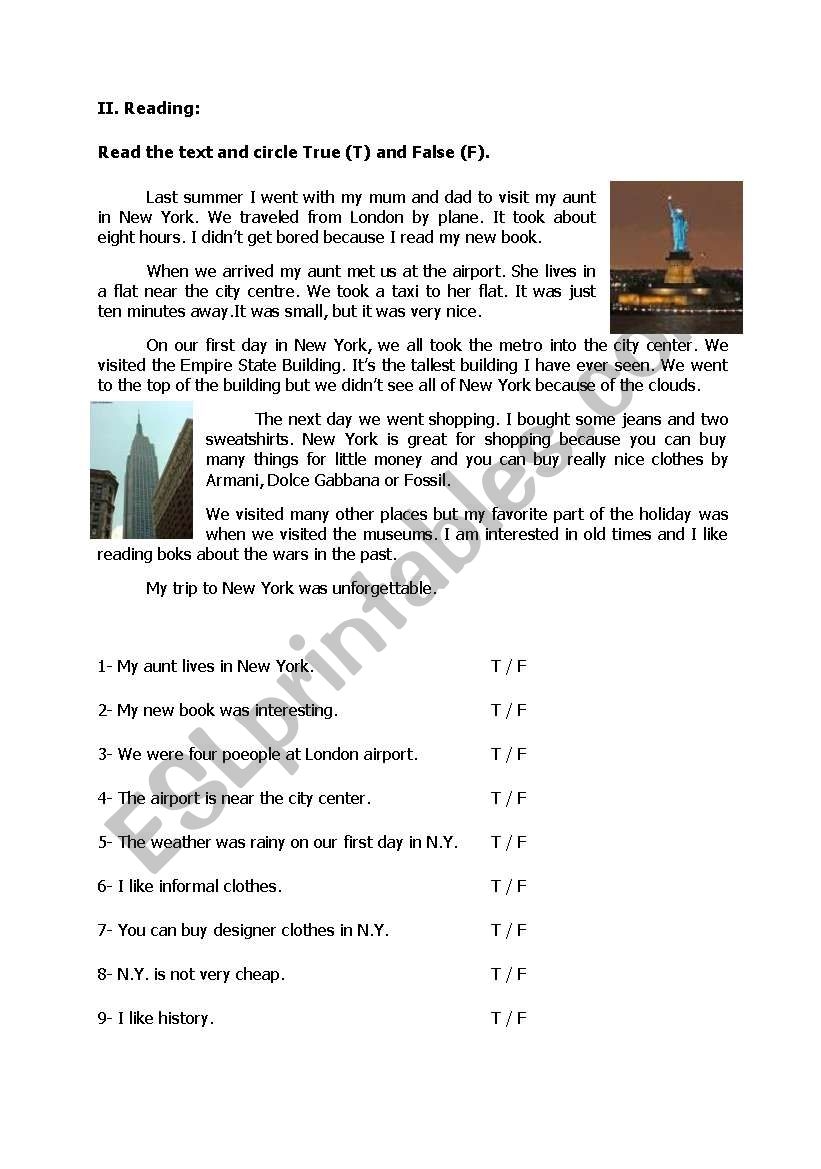 Reading Comprehension With True False Questions Pre Intermediate ESL Worksheet By Sundial