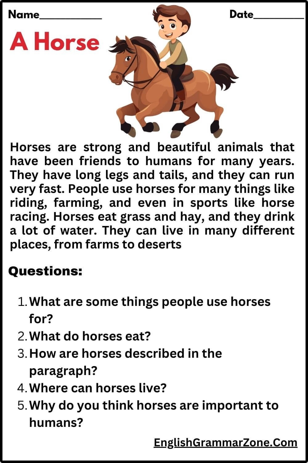 Reading Comprehension Worksheet For Grade 3