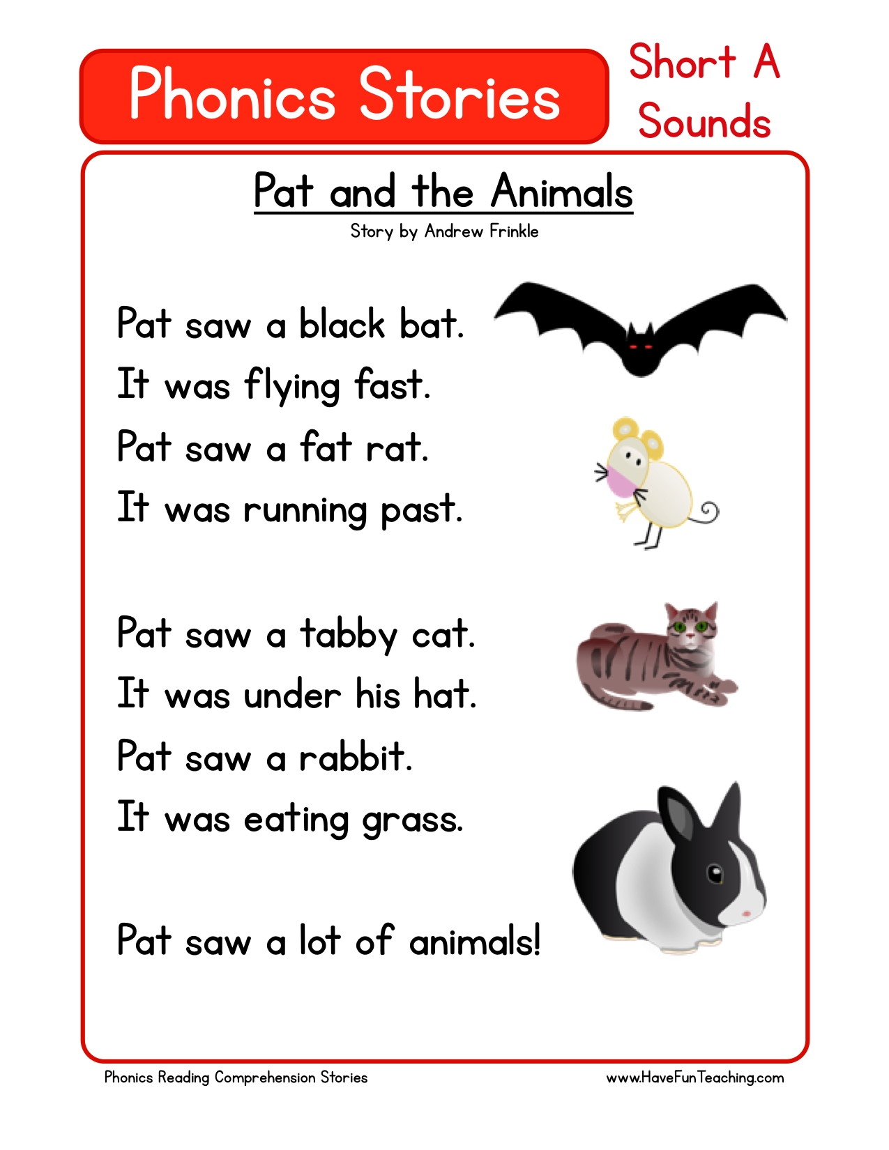 Reading Comprehension Worksheet Pat And The Animals Reading Comprehension Worksheet Pat And The Animals