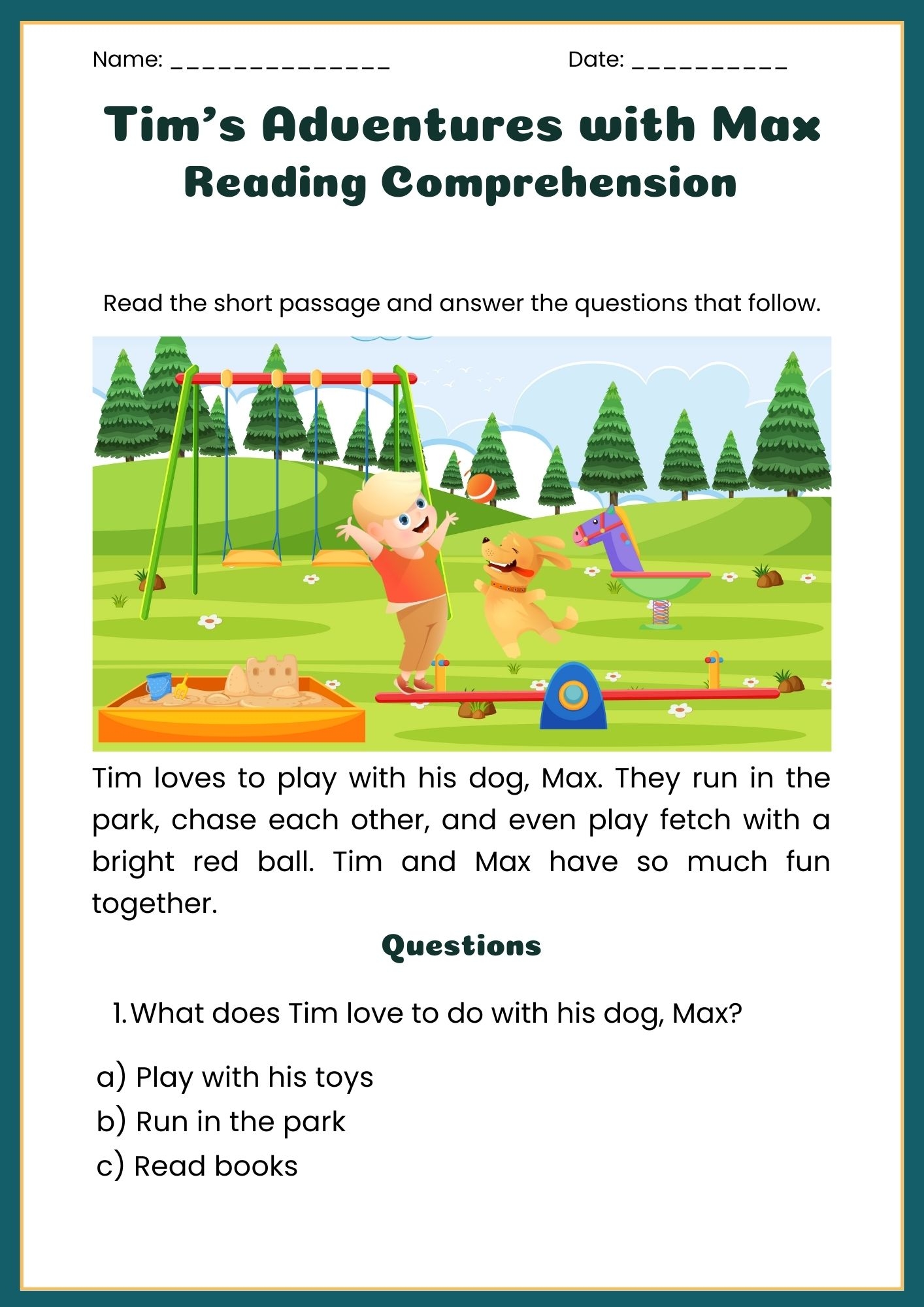 Reading Comprehension Worksheets 1st Grade U003d Finding The Main Idea Teaching Resources
