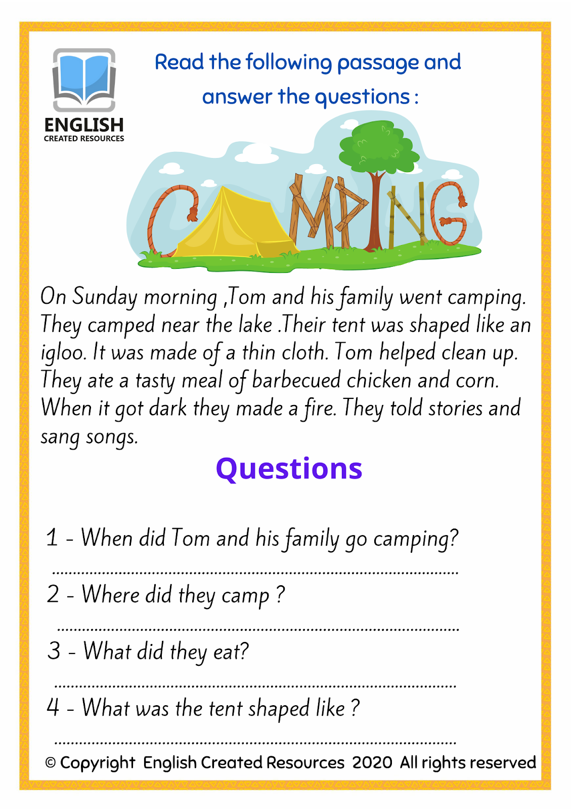 Reading Comprehension Worksheets English Created Resources Worksheets Library
