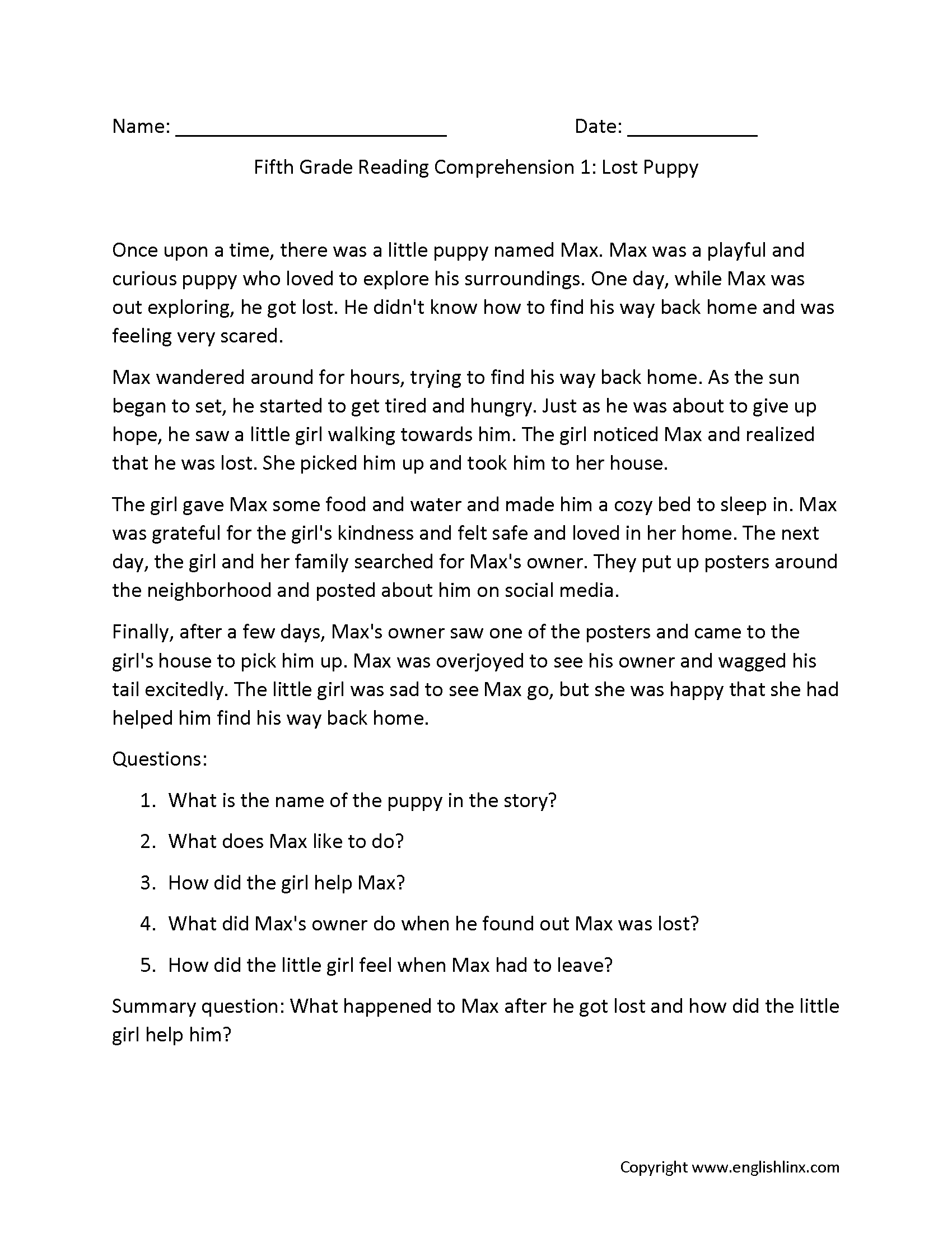 Reading Comprehension Worksheets Fifth Grade Reading Comprehension Worksheets