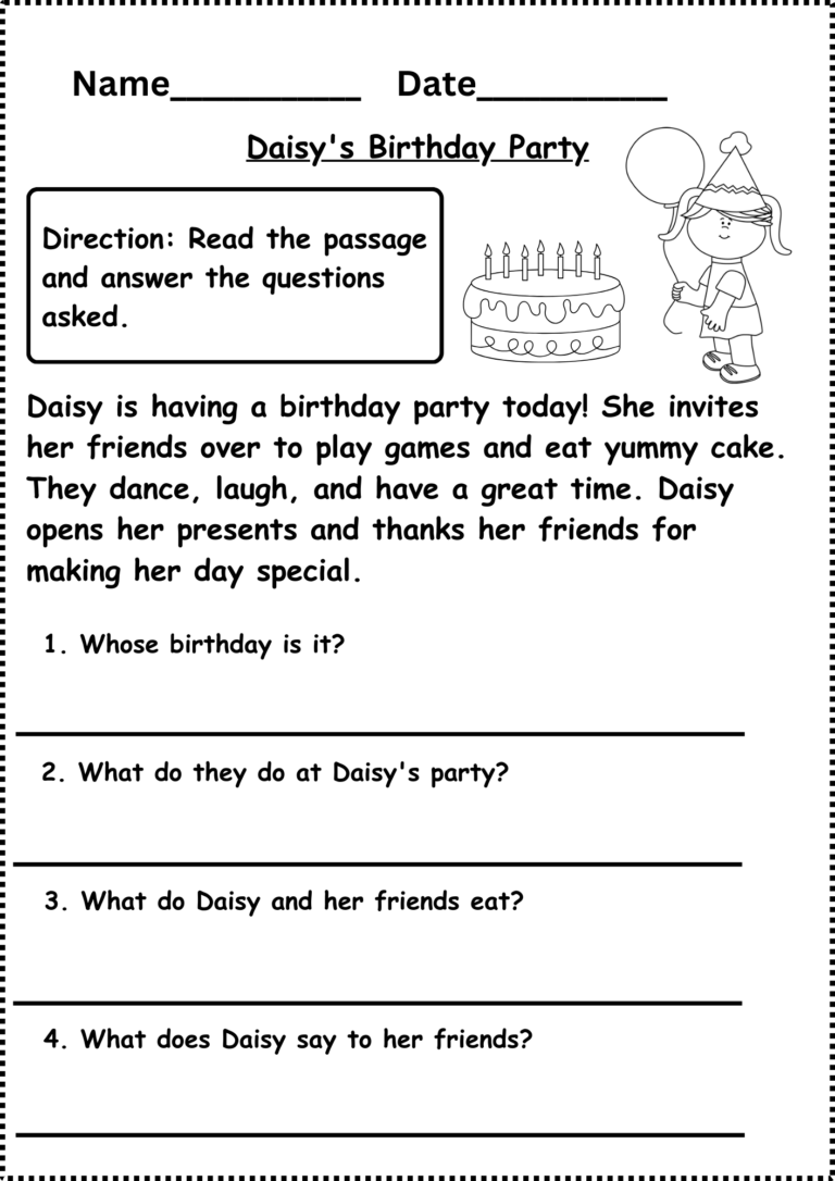 Reading Comprehension Worksheets Grade 1