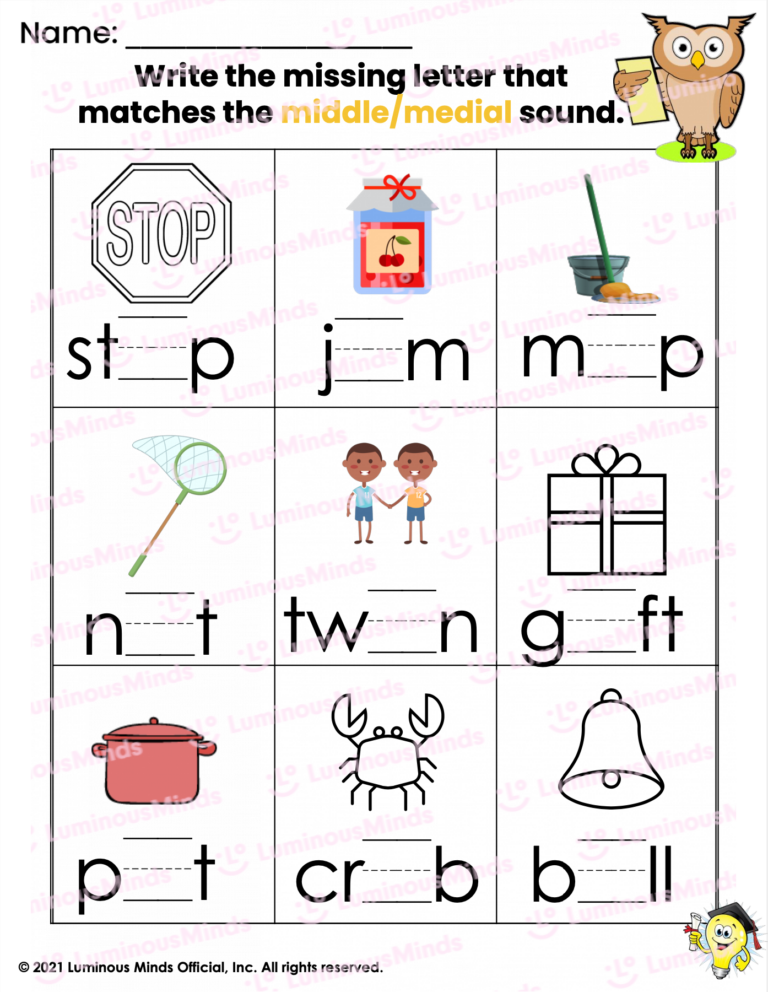 Reading Comprehension Worksheets Middle Medial Sound Worksheet 1