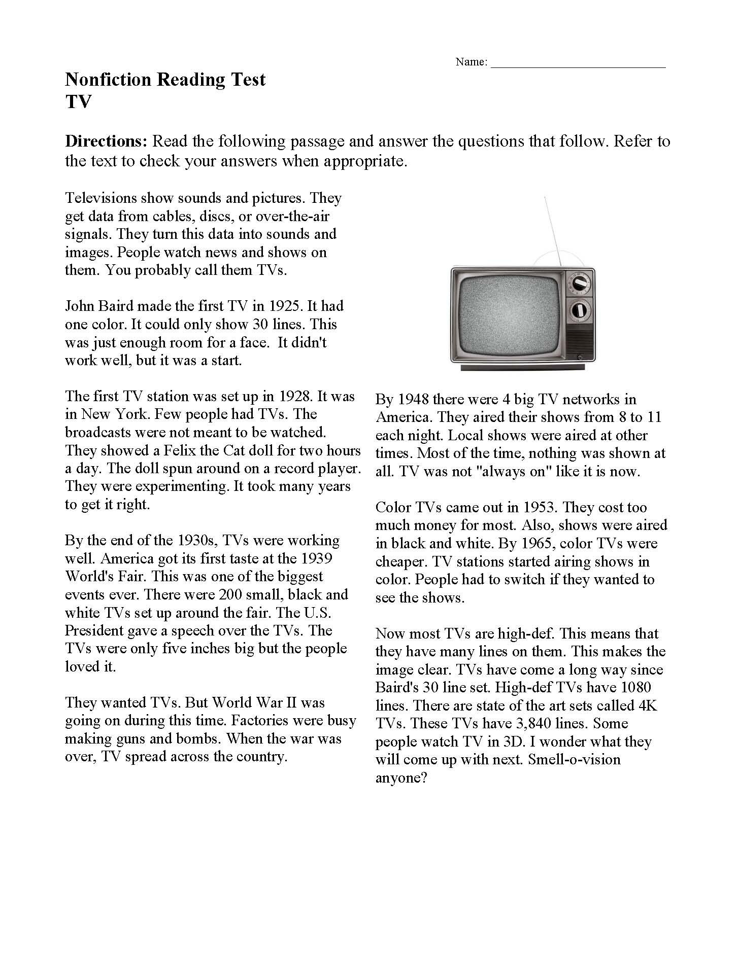 Reading Comprehension Worksheets Online Or Printable