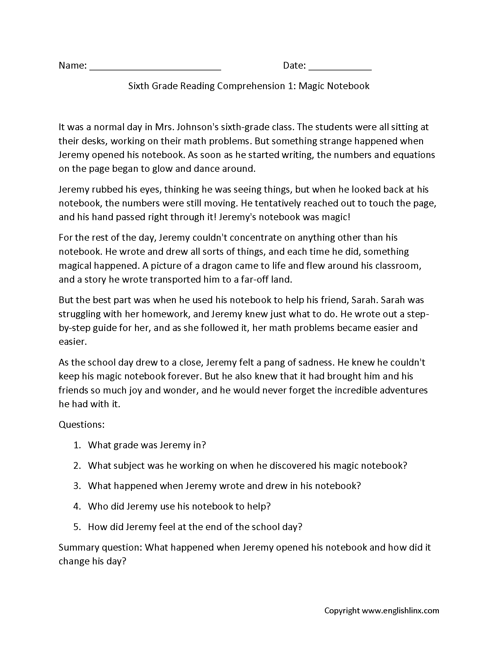 Reading Comprehension Worksheets For 6th Graders Reading Comprehension Worksheets For 6th Graders