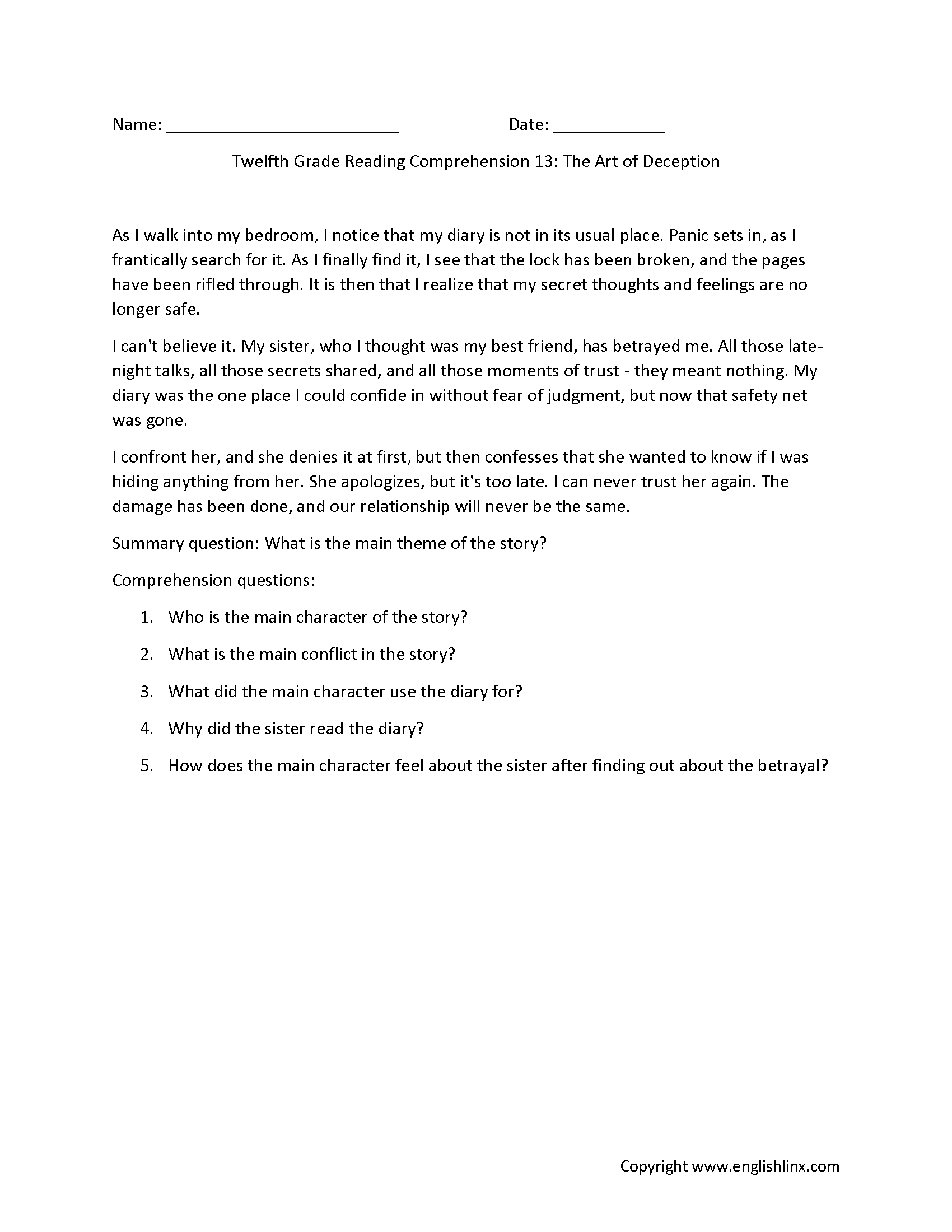 Reading Comprehension Worksheets Twelfth Grade Reading Comprehension Worksheets Reading Comprehension Worksheets Twelfth Grade Reading Comprehension Worksheets