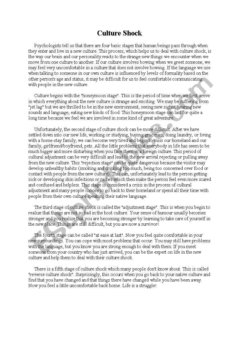 Reading Exercise Culture Shock ESL Worksheet By Ajarn Mo Reading Exercise Culture Shock ESL Worksheet By Ajarn Mo