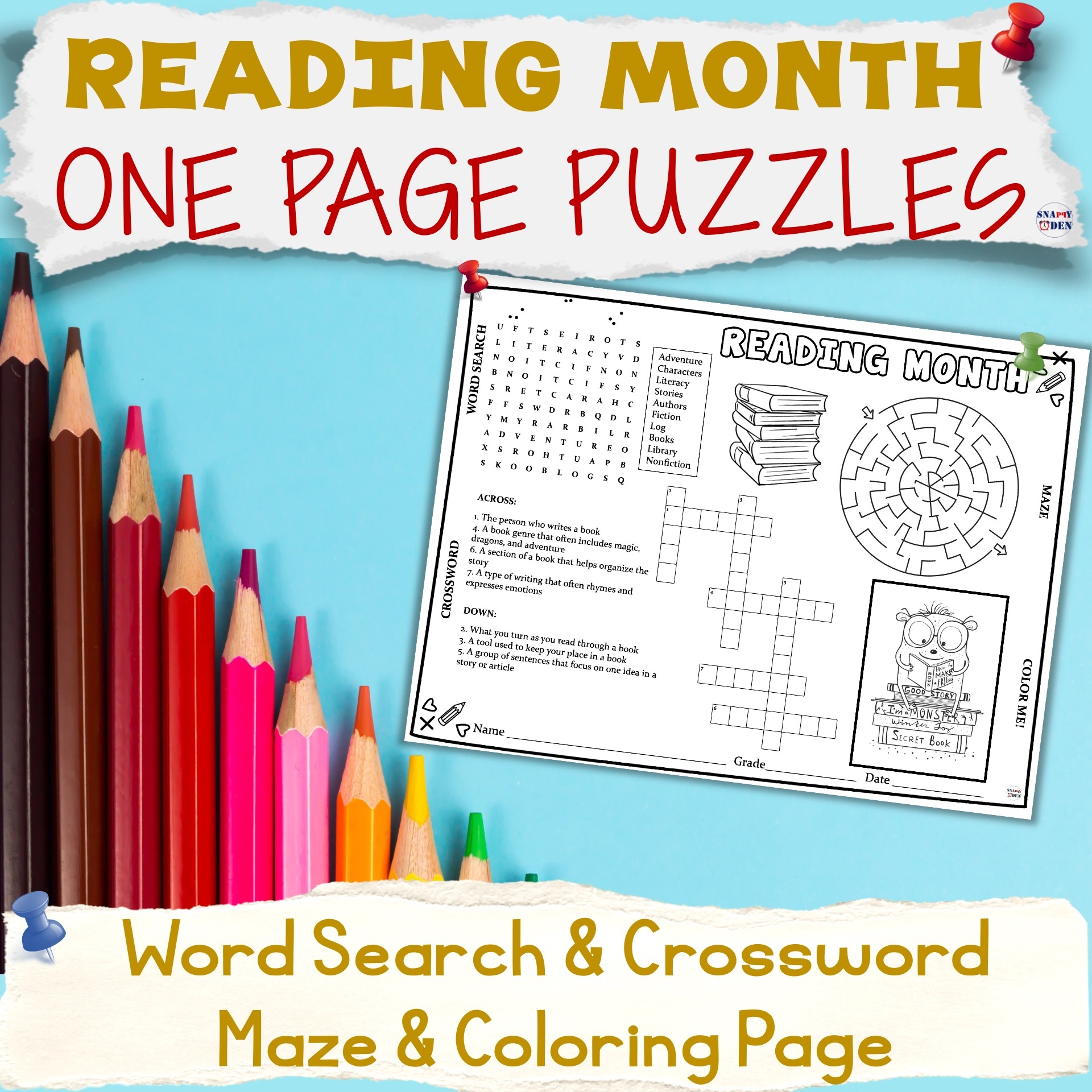 Reading Month Activities Placemat Word Search Crossword Maze Coloring Puzzles Made By Teachers Reading Month Activities Placemat Word Search Crossword Maze Coloring Puzzles Made By Teachers