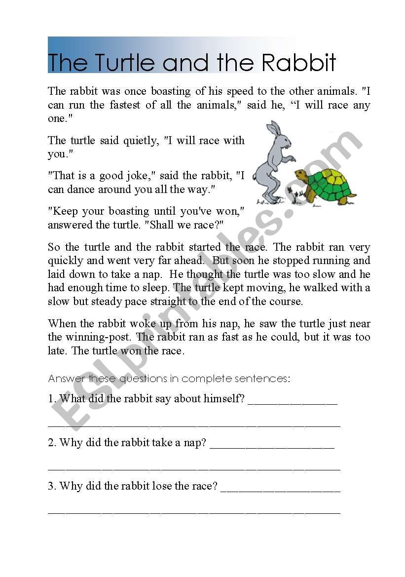 Reading Turtle And Rabbit ESL Worksheet By Shamus Reading Turtle And Rabbit ESL Worksheet By Shamus