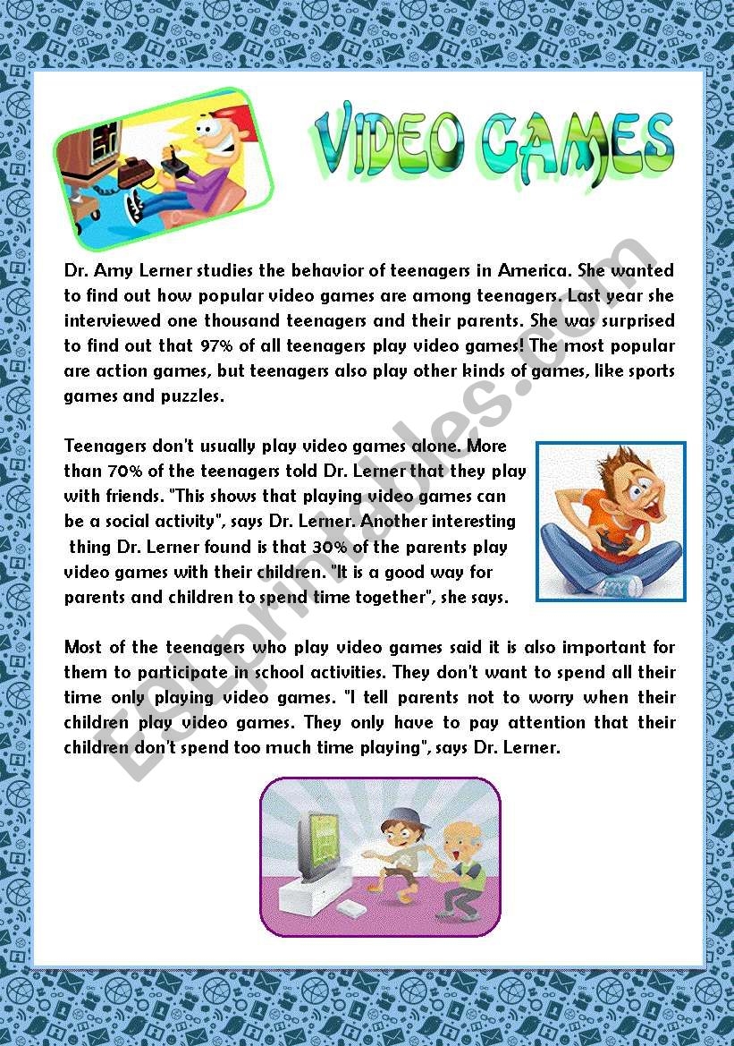 Reading Video Games ESL Worksheet By Tal kivity Reading Video Games ESL Worksheet By Tal kivity