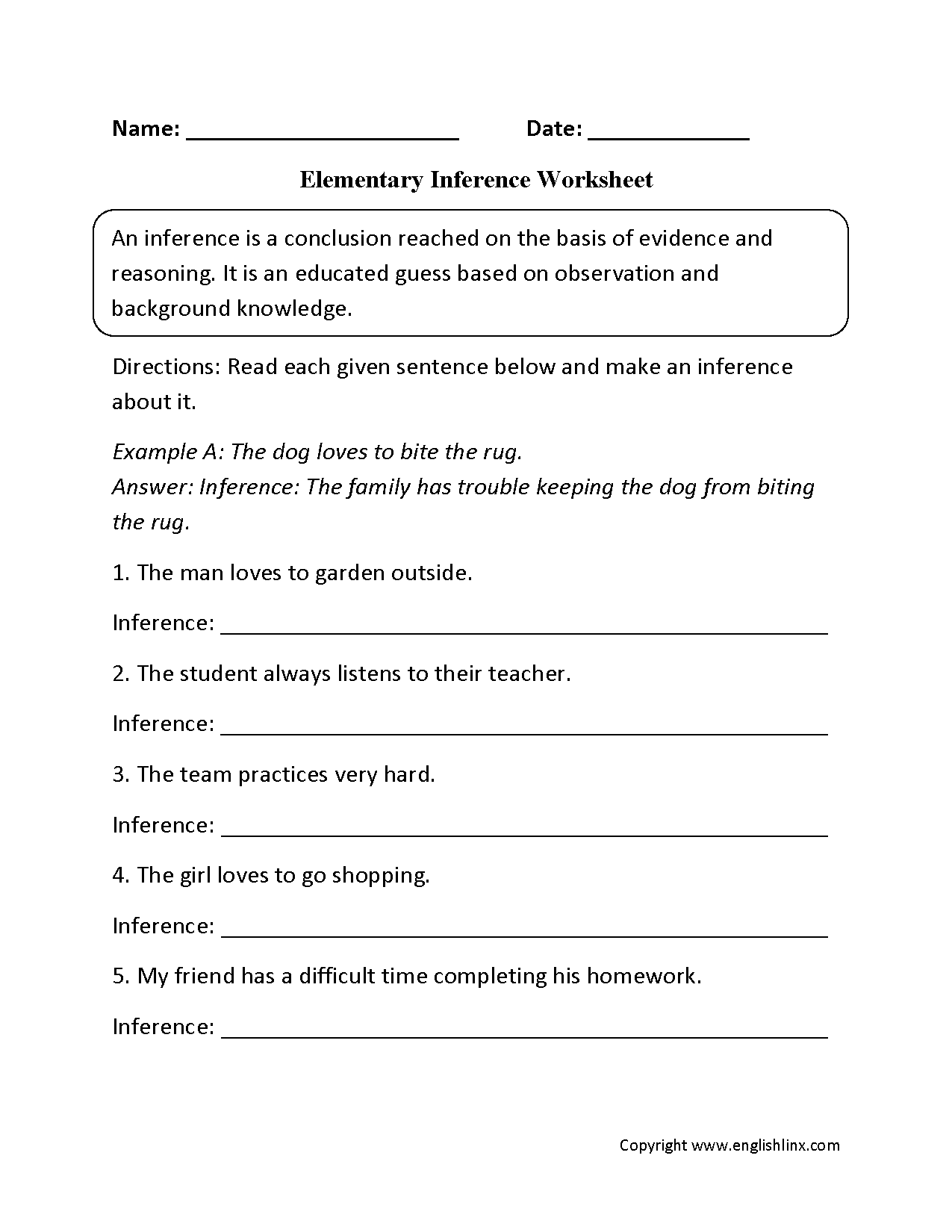 Reading Worksheets Inference Worksheets Reading Worksheets Inference Worksheets
