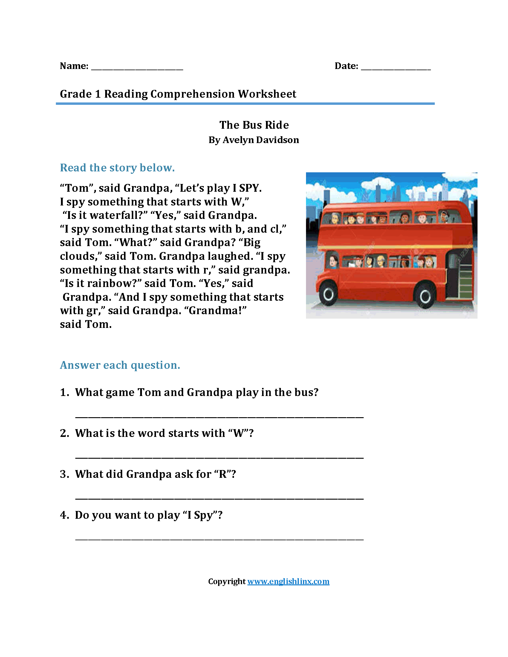 Reading Worksheets Printable Reading Comprehension Fluency Practice