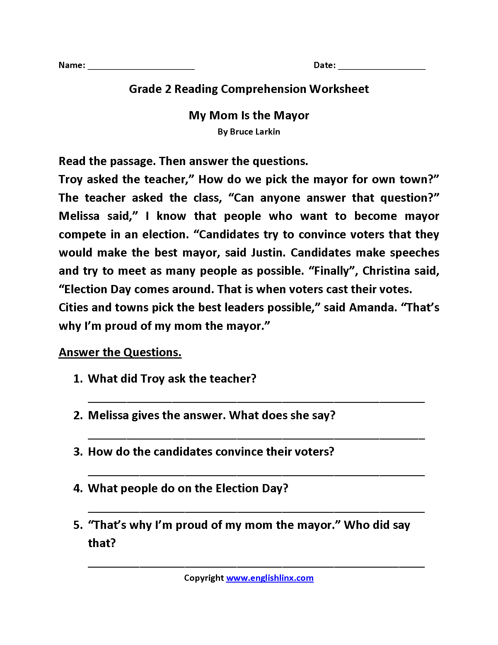 Reading Worksheets Second Grade Reading Worksheets