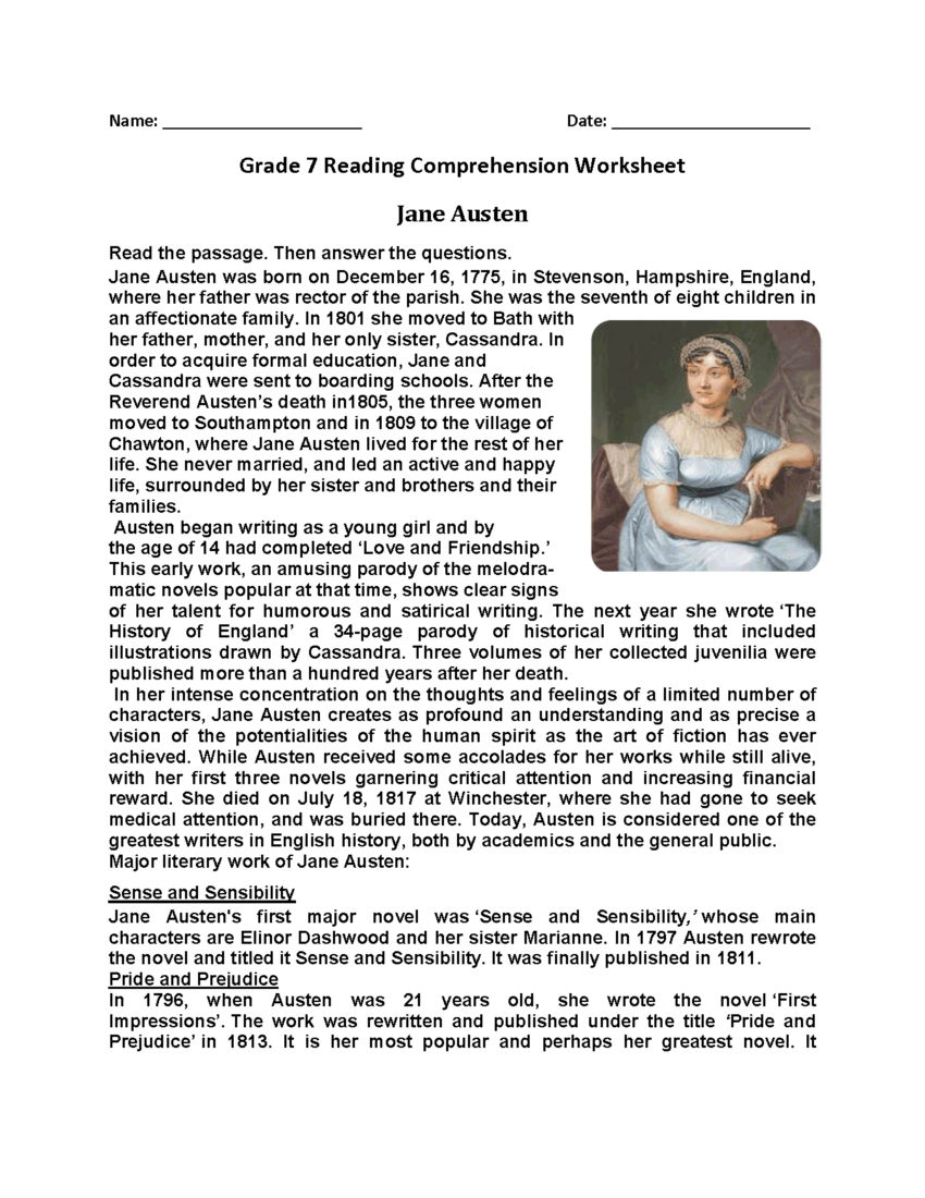 Reading Worksheets Seventh Grade Reading Worksheets Worksheets Library
