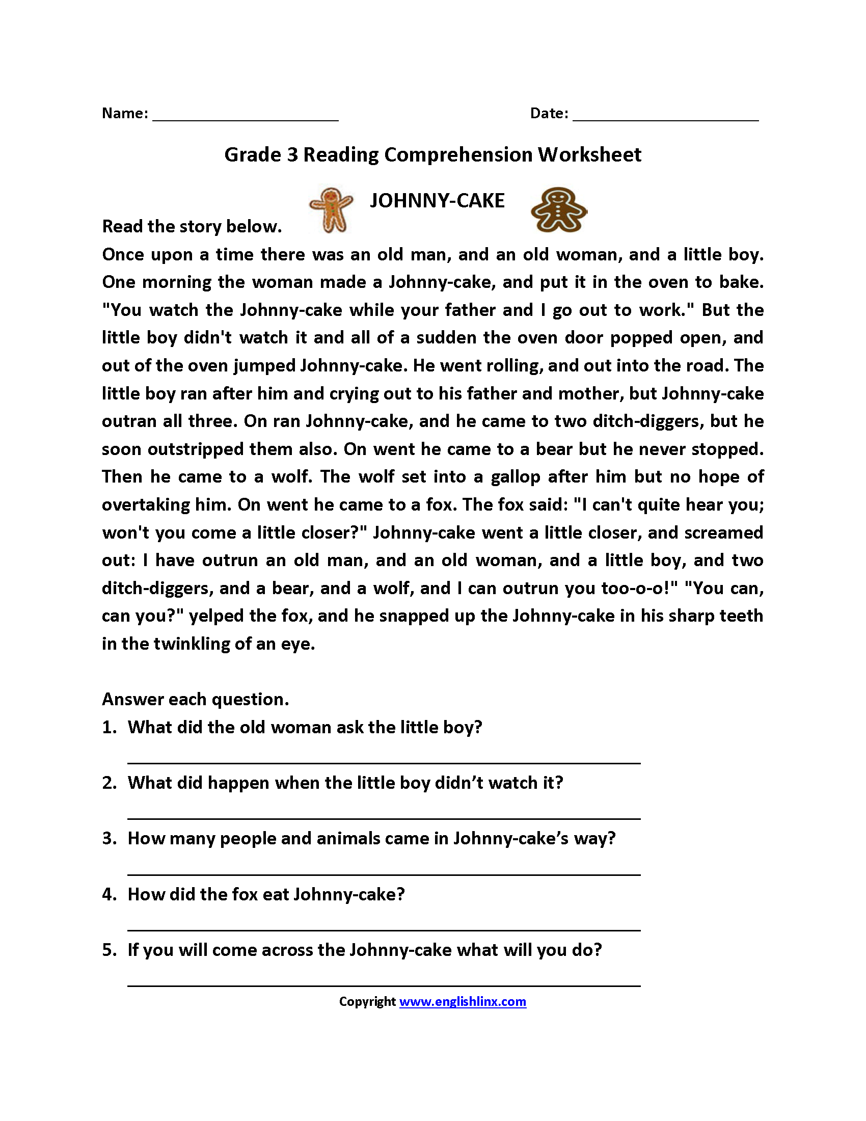 Free Printable Reading Worksheets 3rd Grade