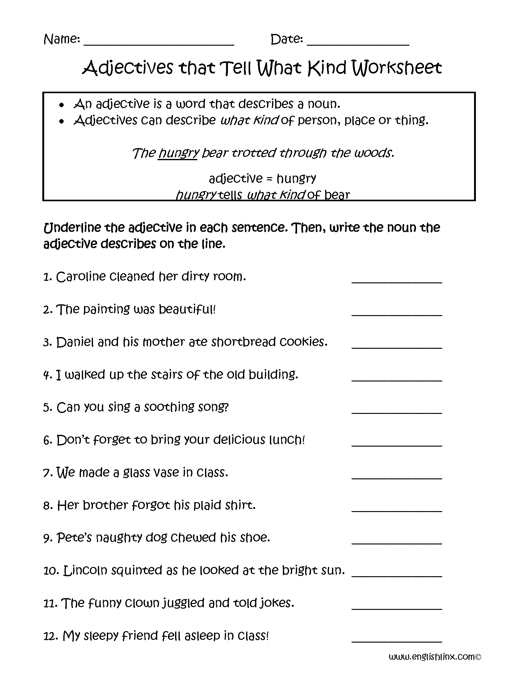 Printable Adjectives Worksheets Printable Adjectives Worksheets