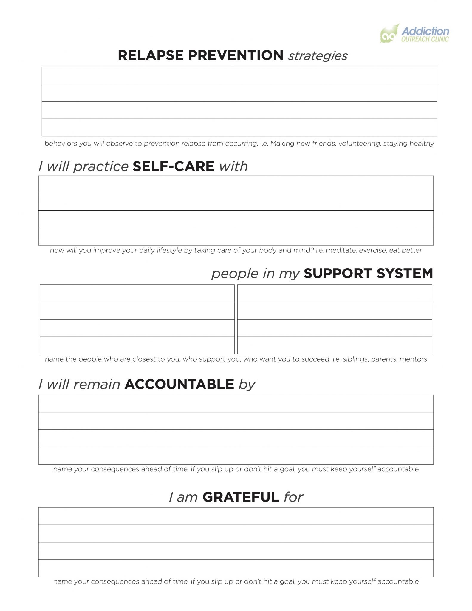 Printable Relapse Prevention Plan Worksheet Pdf