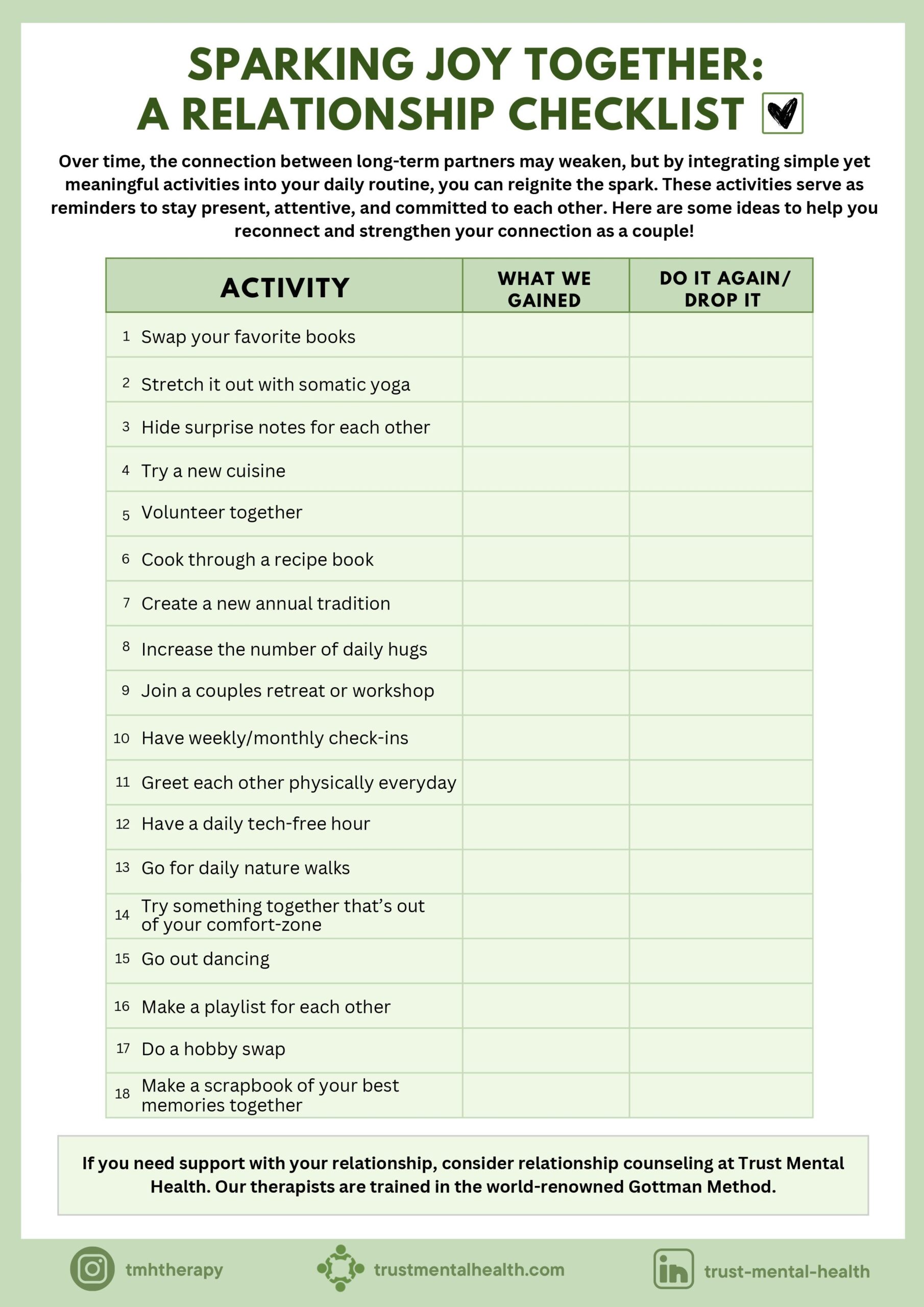 Free Printable Couples Counseling Worksheets