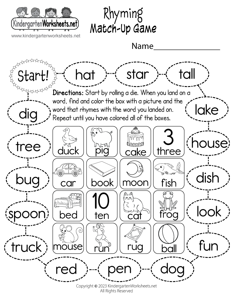 Rhyming Match Up Game Worksheet Free Printable Digital U0026 PDF Rhyming Match Up Game Worksheet Free Printable Digital U0026 PDF