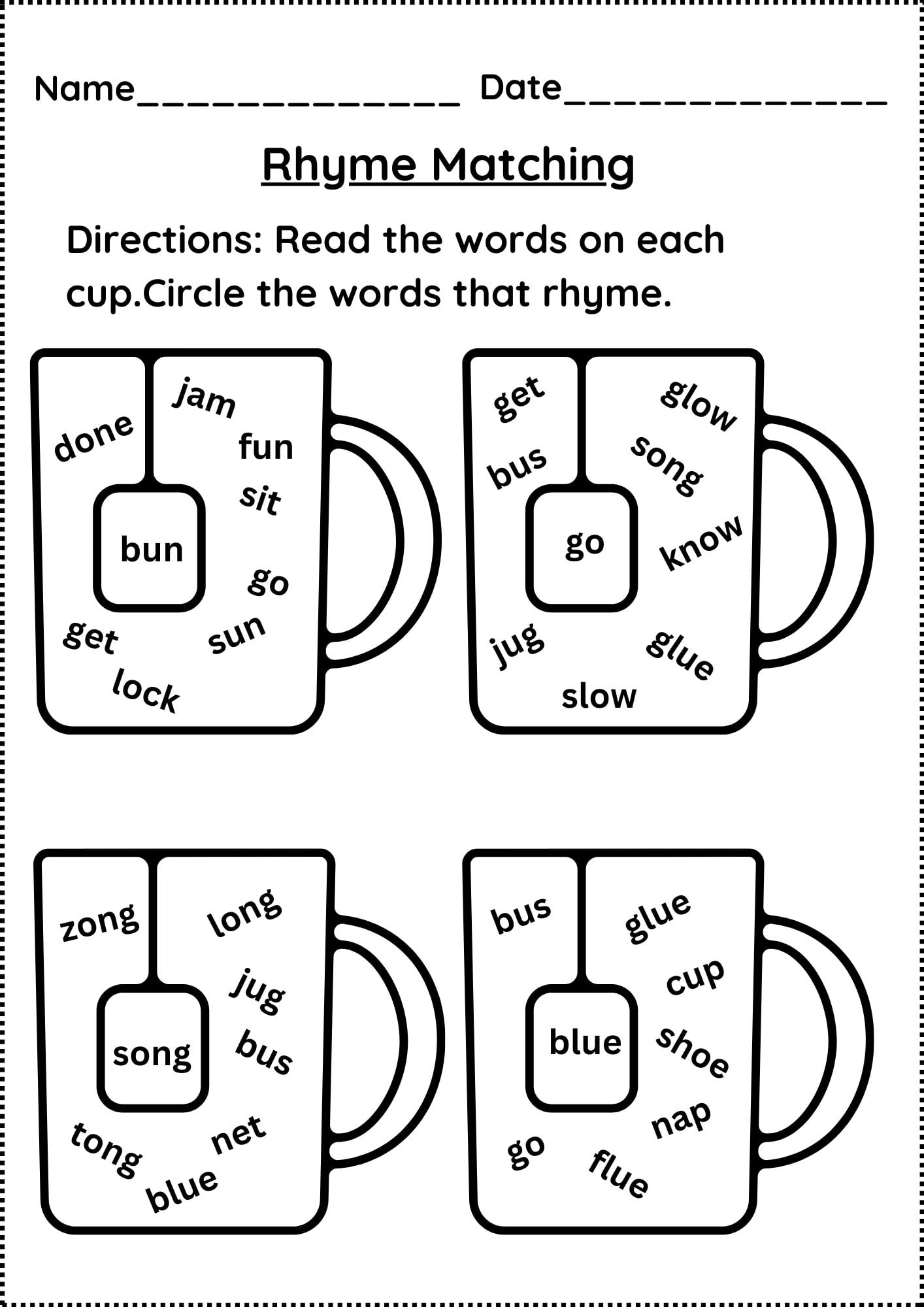 Worksheets On Rhyming Words For Kindergarten