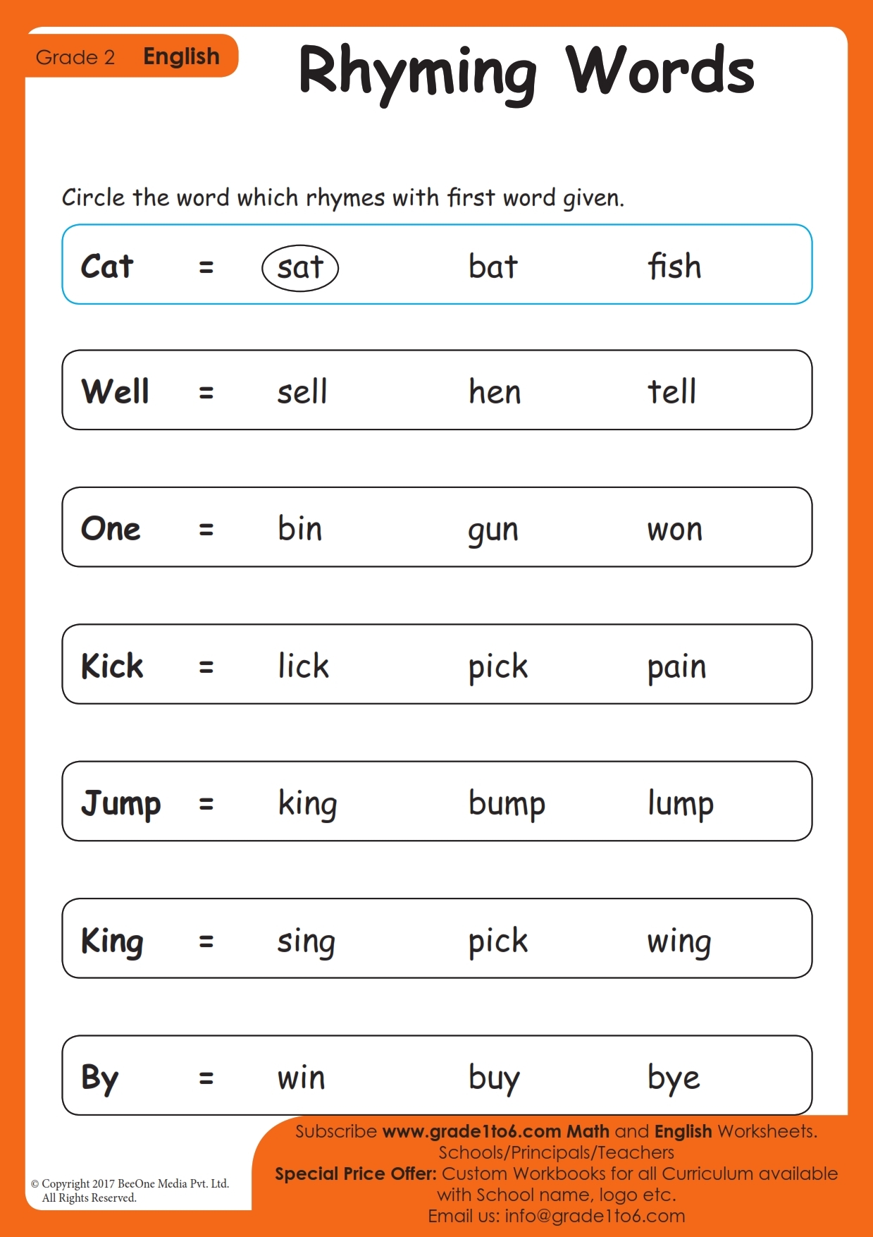 Rhyming Words Worksheets Grade 2 Grade1to6 Rhyming Words Worksheets Grade 2 Grade1to6