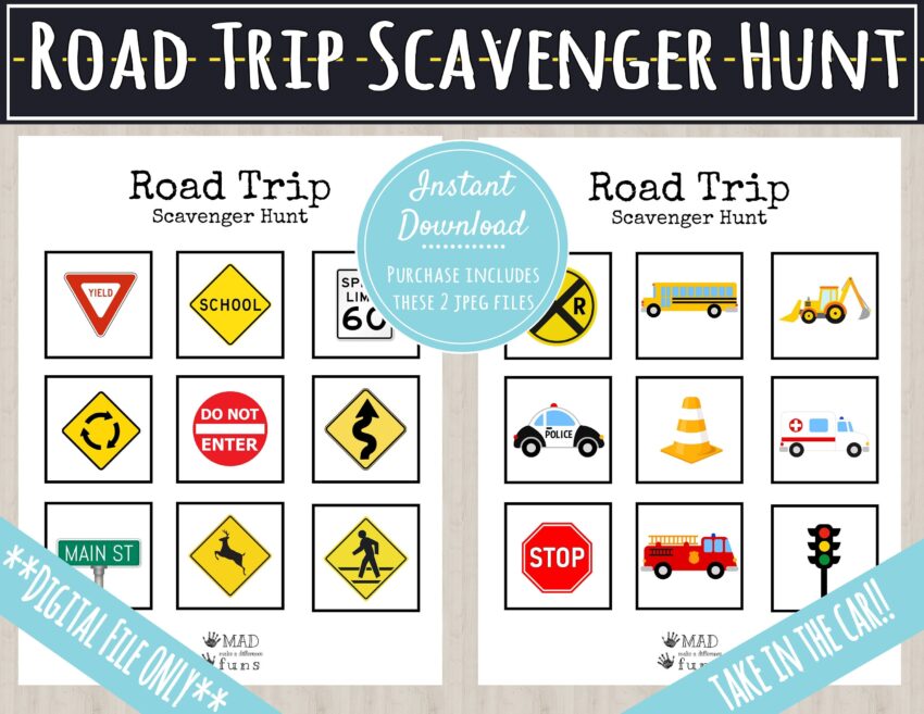 Road Trip Scavenger Hunt Printable Activity Busy Binder Worksheet INSTANT DOWNLOAD Toddler Preschool Kindergarten Road Signs Car Search Etsy