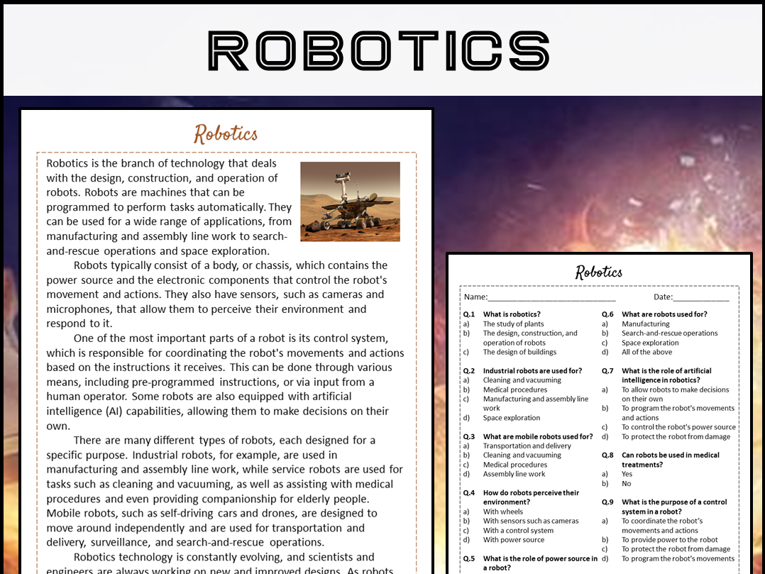 Robotics Reading Comprehension Passage And Questions PDF Teaching Resources Robotics Reading Comprehension Passage And Questions PDF Teaching Resources